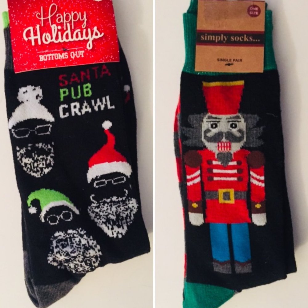 NWT 2 pairs Christmas socks Santa, Nutcracker Xmas